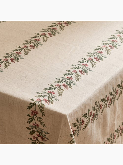 Mantel navideño tacto lino natural con estampado de guirnalda navideña - gamusi. - Kiabi