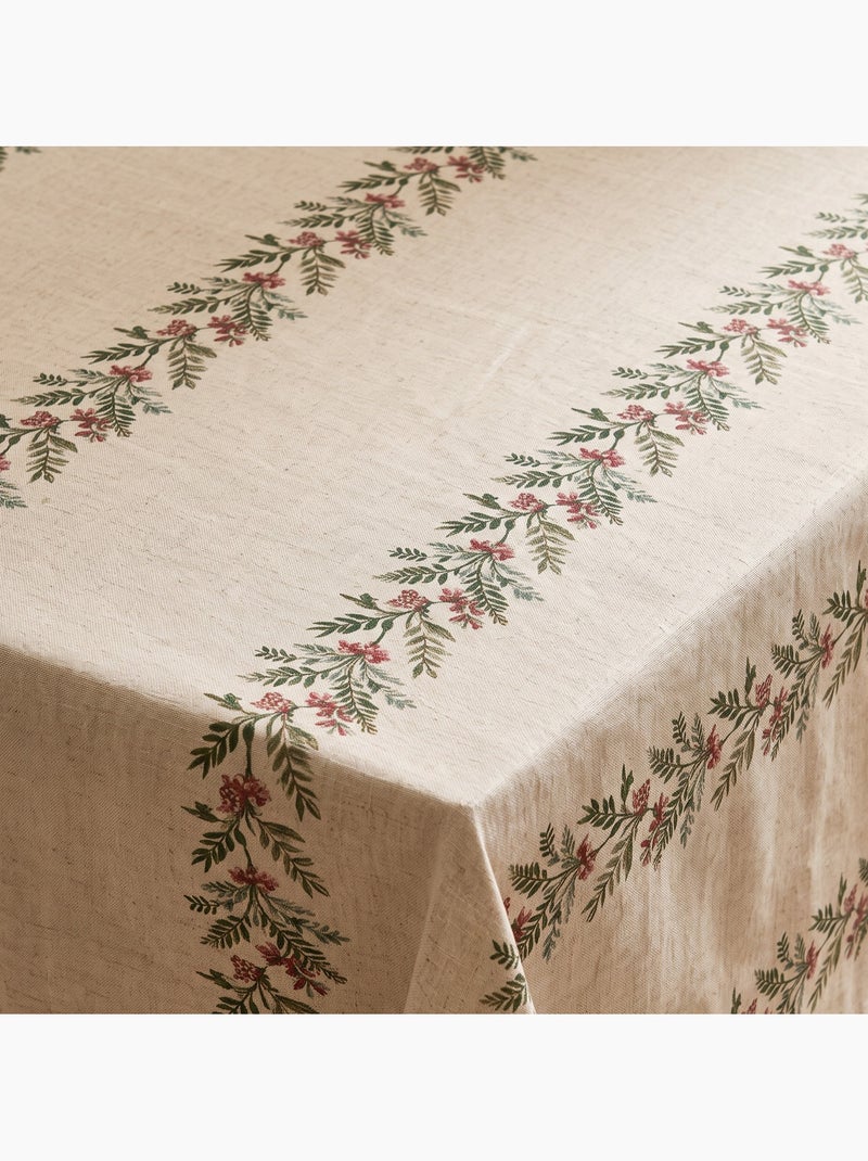 Mantel navideño tacto lino natural con estampado de guirnalda navideña - gamusi. Lino - Kiabi
