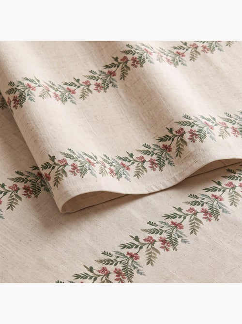 Mantel navideño tacto lino natural con estampado de guirnalda navideña - gamusi. - Kiabi