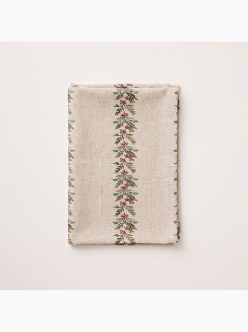 Mantel navideño tacto lino natural con estampado de guirnalda navideña - gamusi. - Kiabi