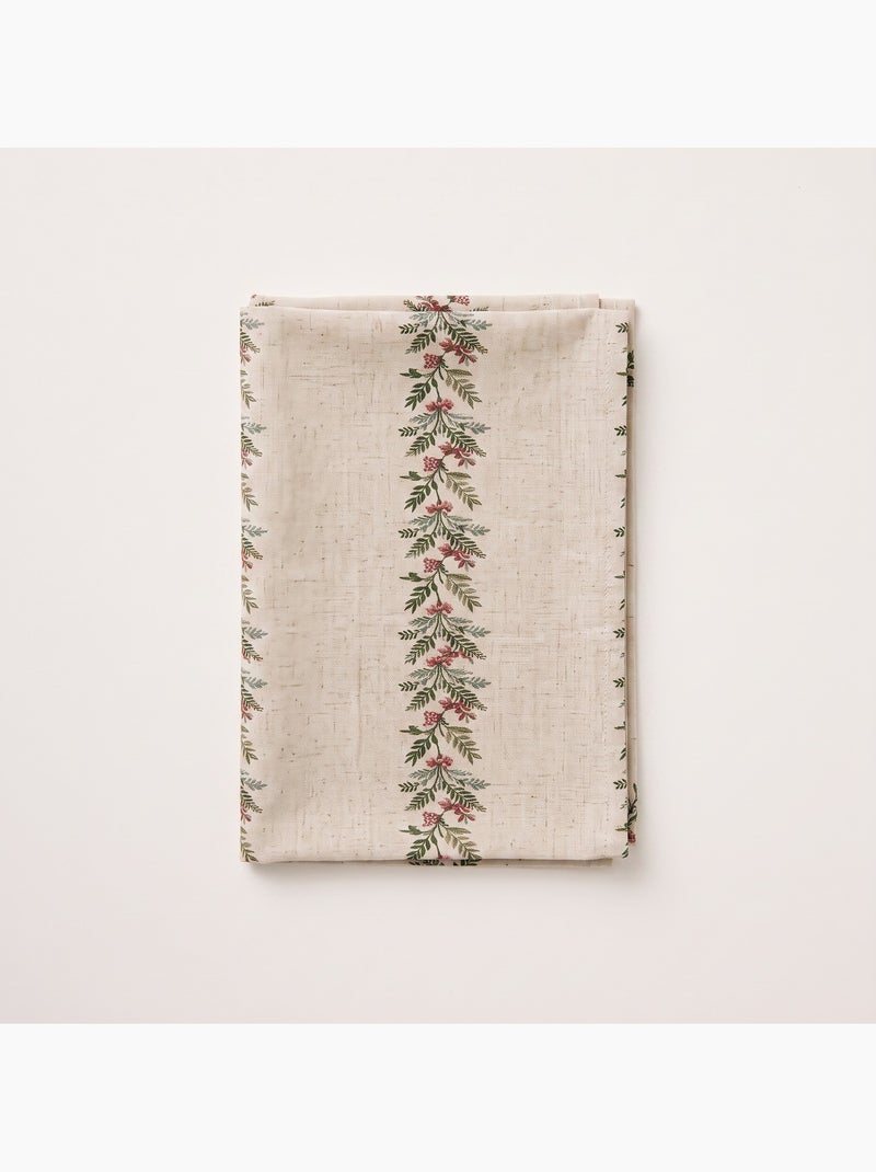 Mantel navideño tacto lino natural con estampado de guirnalda navideña - gamusi. Lino - Kiabi