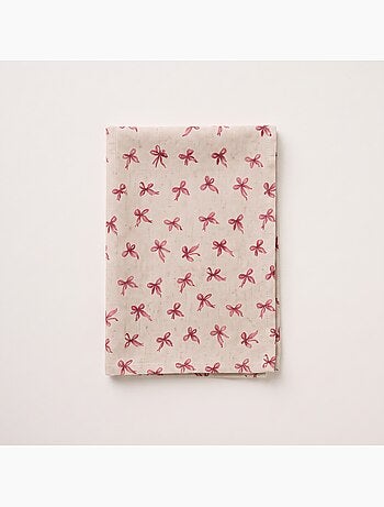 Mantel navideño tacto lino natural con estampado de lazos - gamusi.
