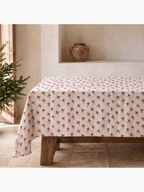 Mantel navideño tacto lino natural con estampado de lazos - gamusi. - Kiabi