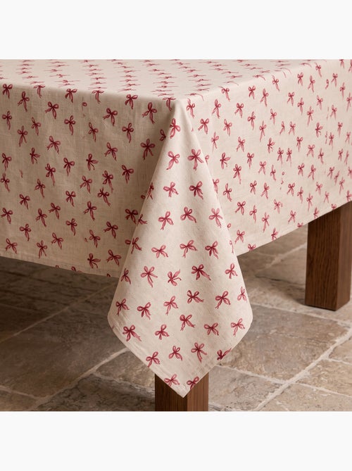 Mantel navideño tacto lino natural con estampado de lazos - gamusi. - Kiabi