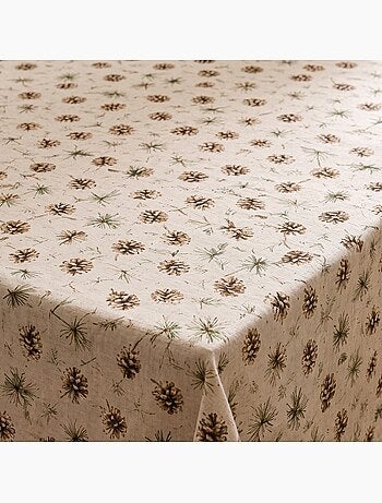 Mantel navideño tacto lino natural con estampado de pinos - gamusi.