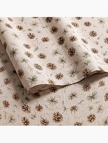 Mantel navideño tacto lino natural con estampado de pinos - gamusi.