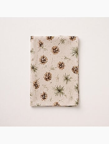 Mantel navideño tacto lino natural con estampado de pinos - gamusi.