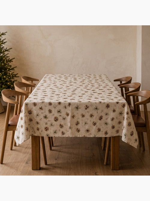 Mantel navideño tacto lino natural con estampado de pinos - gamusi. - Kiabi Mantel navideño tacto lino natural con estampado de pinos - gamusi. - Kiabi