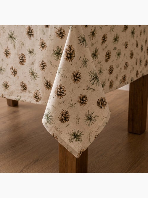 Mantel navideño tacto lino natural con estampado de pinos - gamusi. - Kiabi Mantel navideño tacto lino natural con estampado de pinos - gamusi. - Kiabi