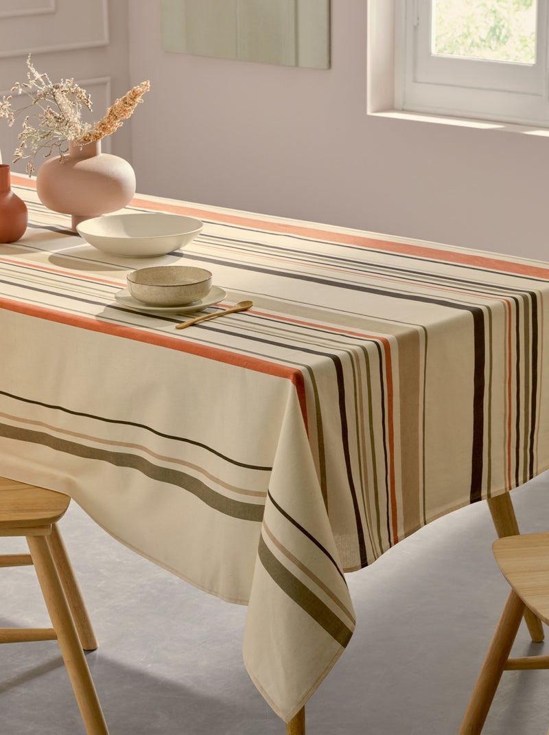 Mantel ovalado de algodón recubierto Rayas estilo vasco Beige - Kiabi