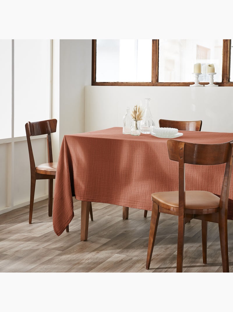 Mantel rectangular + 6 servilletas de mesa – doble gasa de algodón gaïa Terracota - Kiabi