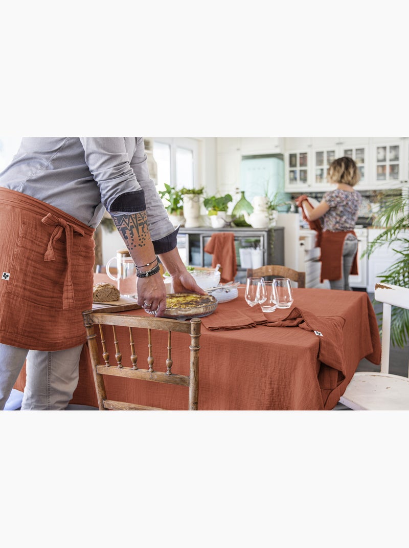 Mantel rectangular + 6 servilletas de mesa – doble gasa de algodón gaïa Terracota - Kiabi
