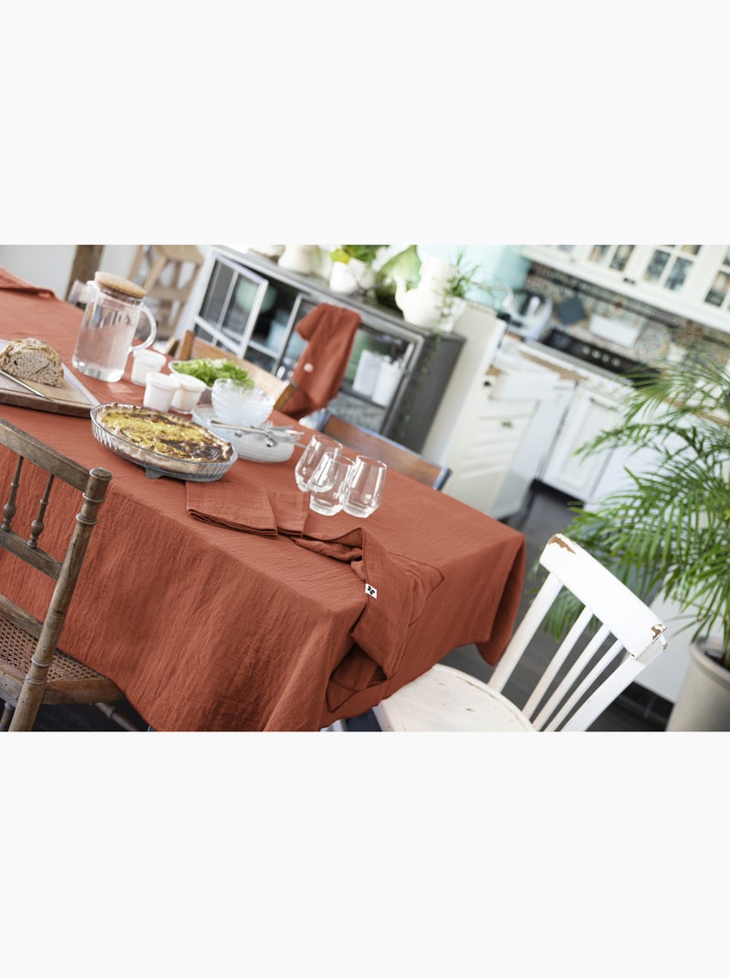 Mantel rectangular + 6 servilletas de mesa – doble gasa de algodón gaïa Terracota - Kiabi