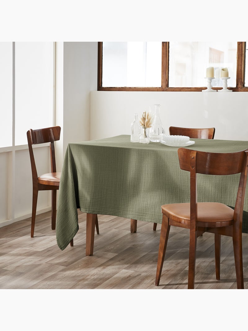 Mantel rectangular + 6 servilletas de mesa – doble gasa de algodón gaïa Verde romero - Kiabi