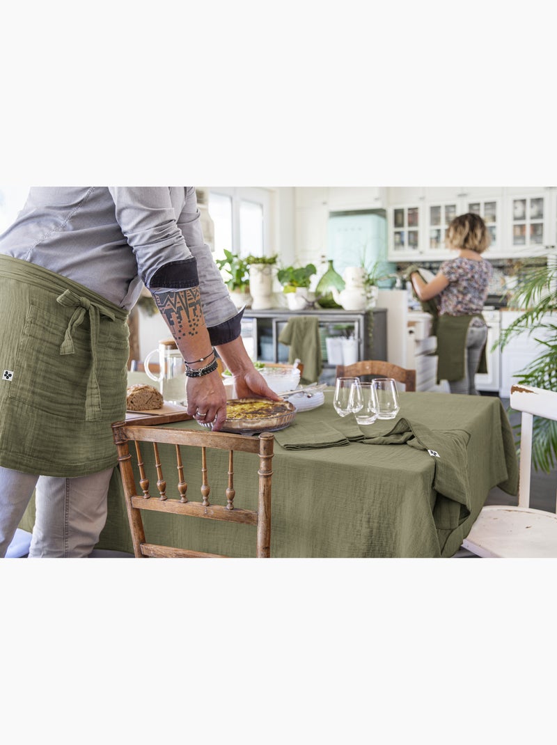 Mantel rectangular + 6 servilletas de mesa – doble gasa de algodón gaïa Verde romero - Kiabi