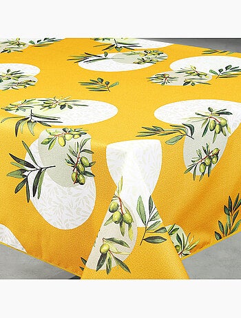 Mantel rectangular antimanchas con estampado de ramas de olivo