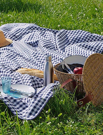 Mantel Rectangular Antipliegues Vichy Azul Resistente a las Manchas