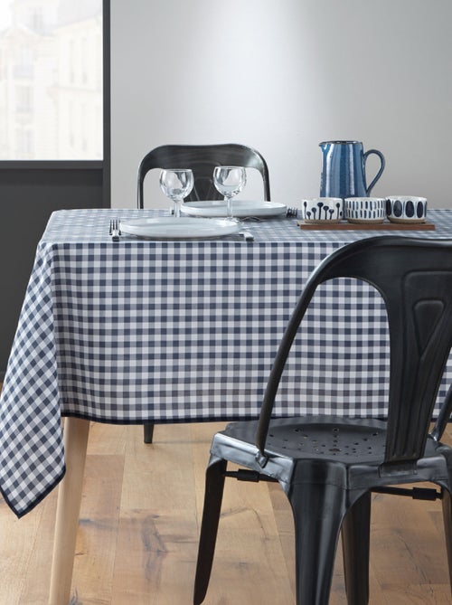 Mantel Rectangular Antipliegues Vichy Azul Resistente a las Manchas - Kiabi