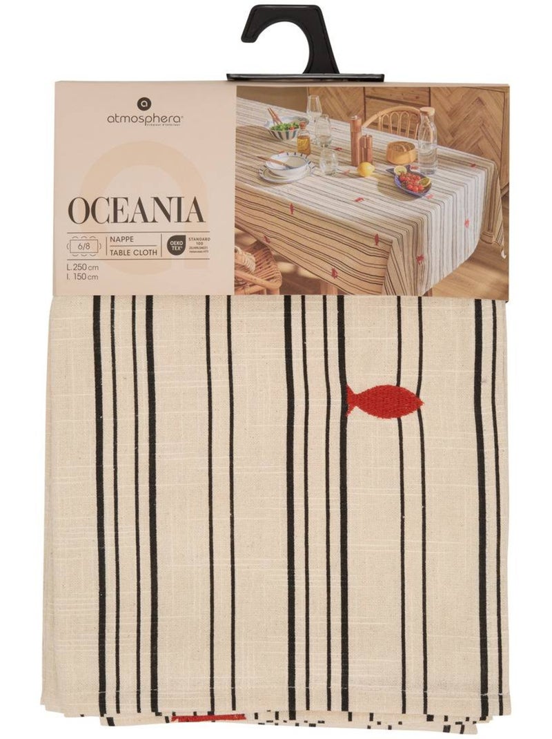 Mantel rectangular de algodón con bordados marineros Beige - Kiabi