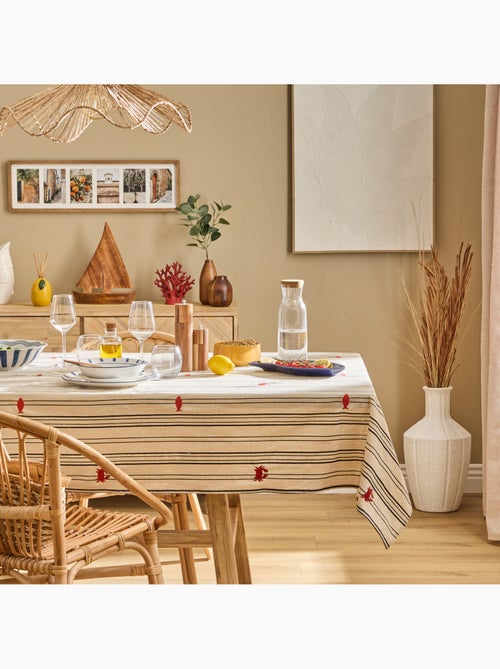Mantel rectangular de algodón con bordados marineros - Kiabi