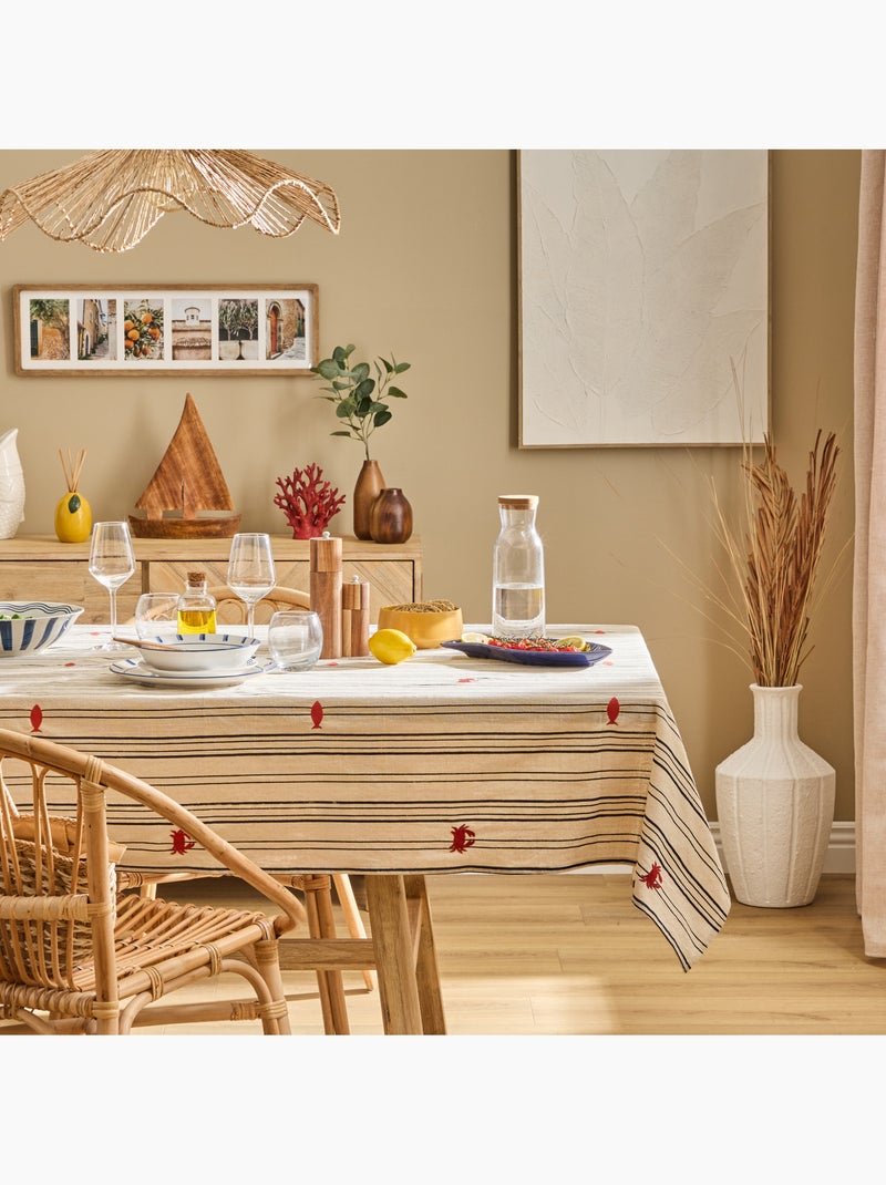 Mantel rectangular de algodón con bordados marineros Beige - Kiabi