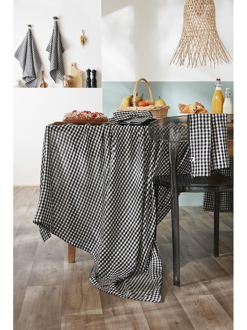 Mantel rectangular – doble gasa de algodón - cuadros vichy - vickie Negro - Kiabi