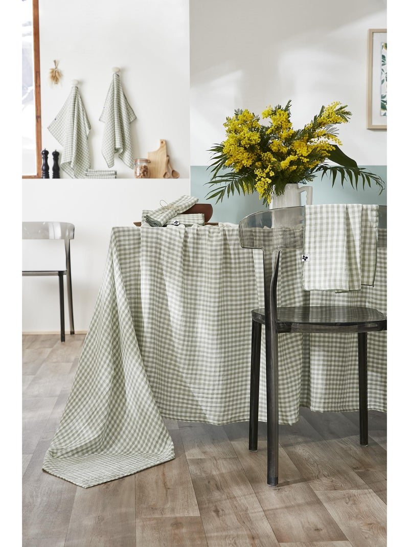 Mantel rectangular – doble gasa de algodón - cuadros vichy - vickie Verde eucalipto - Kiabi