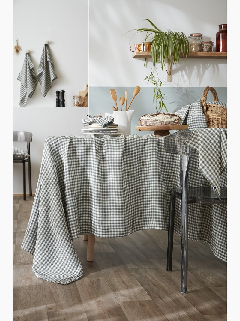 Mantel rectangular – doble gasa de algodón - cuadros vichy - vickie Verde romero - Kiabi