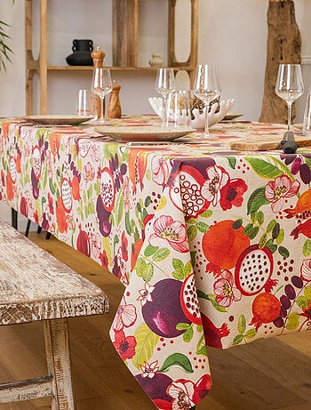 Mantel rectangular plastificado con estampado de frutas