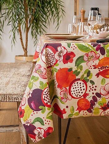 Mantel rectangular plastificado con estampado de frutas