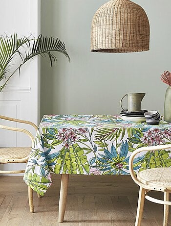 Mantel rectangular plastificado con estampado floral