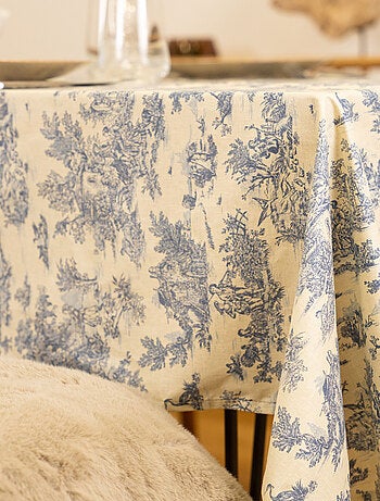 Mantel rectangular plastificado con estampado Toile de Jouy