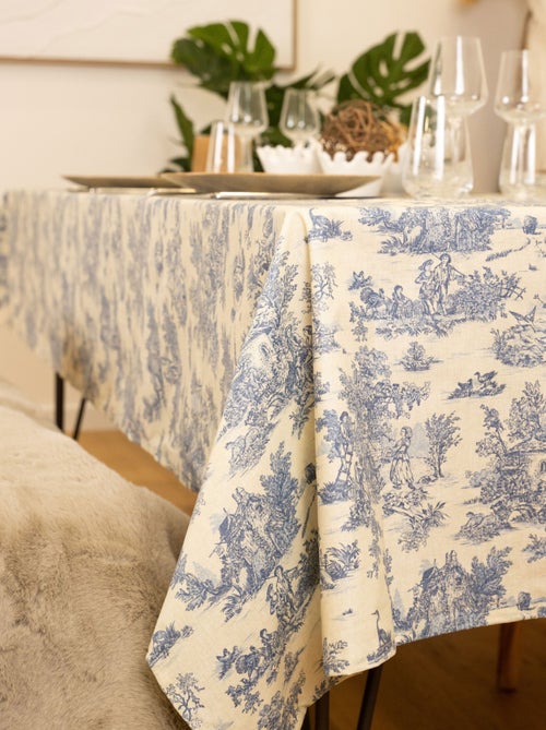 Mantel rectangular plastificado con estampado Toile de Jouy - Kiabi