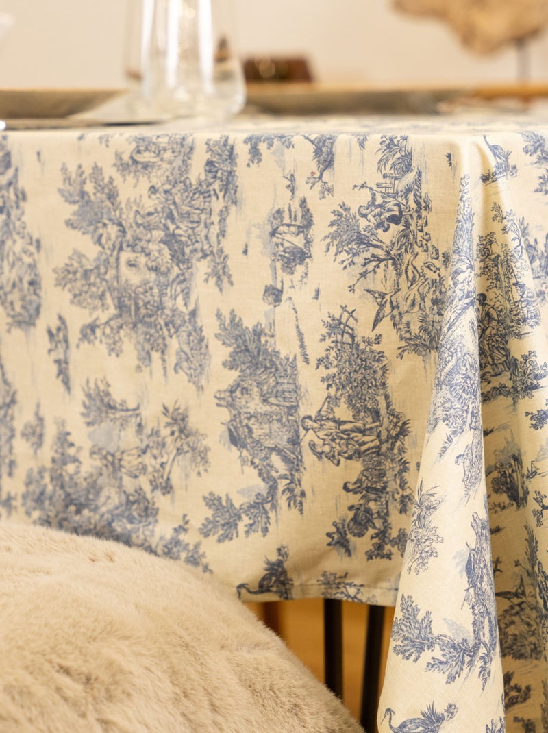 Mantel rectangular plastificado con estampado Toile de Jouy Azul - Kiabi