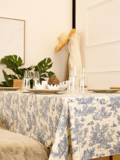 Mantel rectangular plastificado con estampado Toile de Jouy - Kiabi