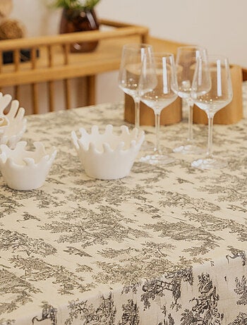Mantel rectangular plastificado con estampado Toile de Jouy