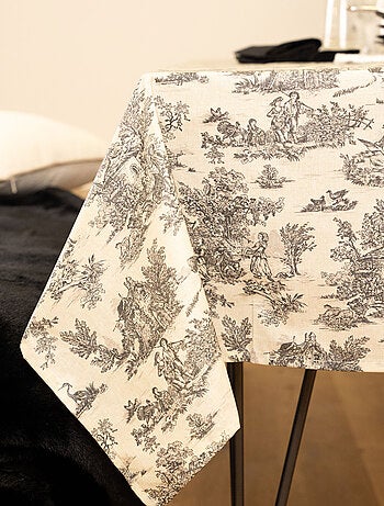 Mantel rectangular plastificado con estampado Toile de Jouy