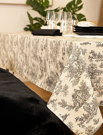 Mantel rectangular plastificado con estampado Toile de Jouy