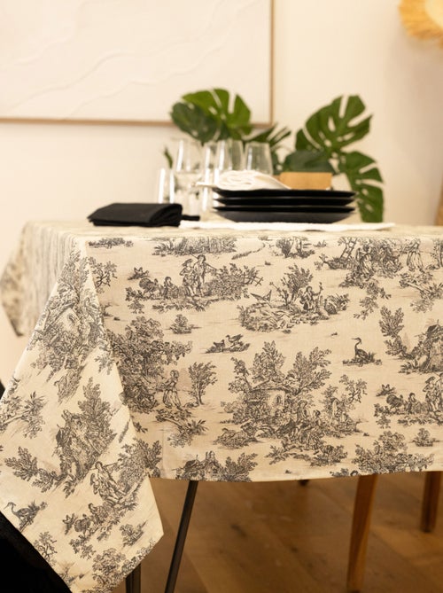 Mantel rectangular plastificado con estampado Toile de Jouy - Kiabi