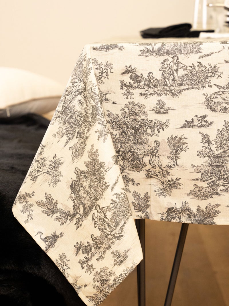 Mantel rectangular plastificado con estampado Toile de Jouy Gris oscuro - Kiabi