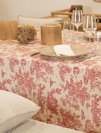Mantel rectangular plastificado con estampado Toile de Jouy