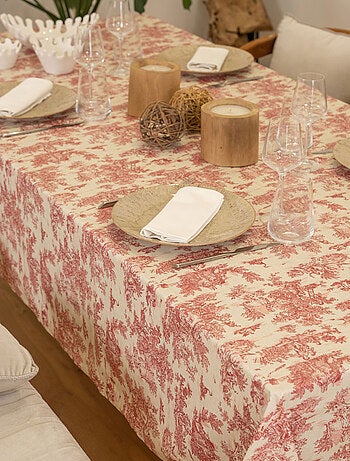 Mantel rectangular plastificado con estampado Toile de Jouy