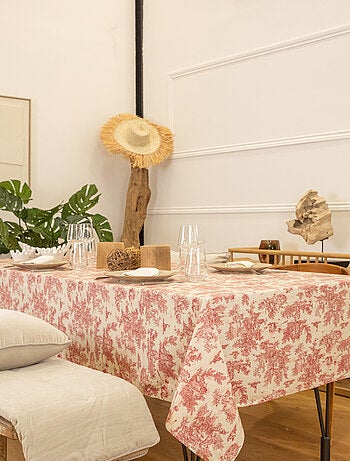 Mantel rectangular plastificado con estampado Toile de Jouy