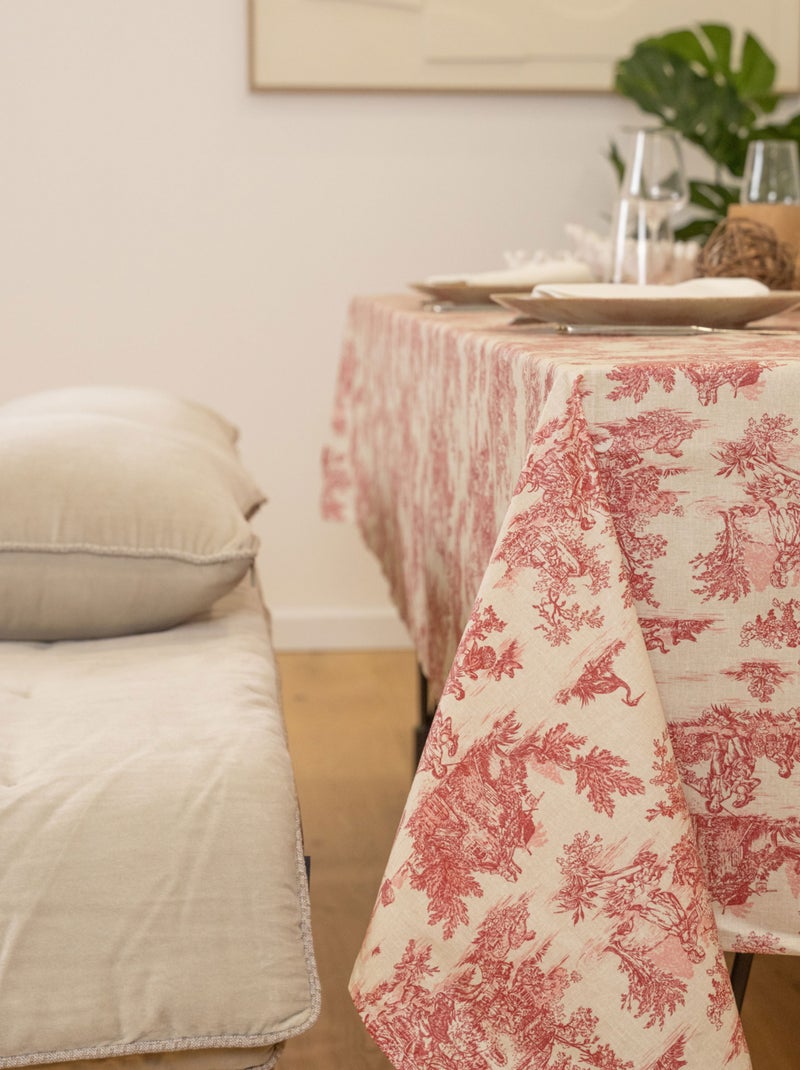 Mantel rectangular plastificado con estampado Toile de Jouy Rojo carmín - Kiabi