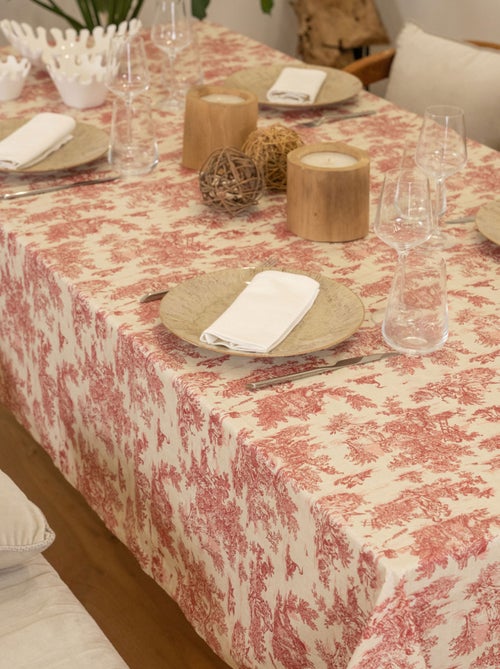 Mantel rectangular plastificado con estampado Toile de Jouy - Kiabi