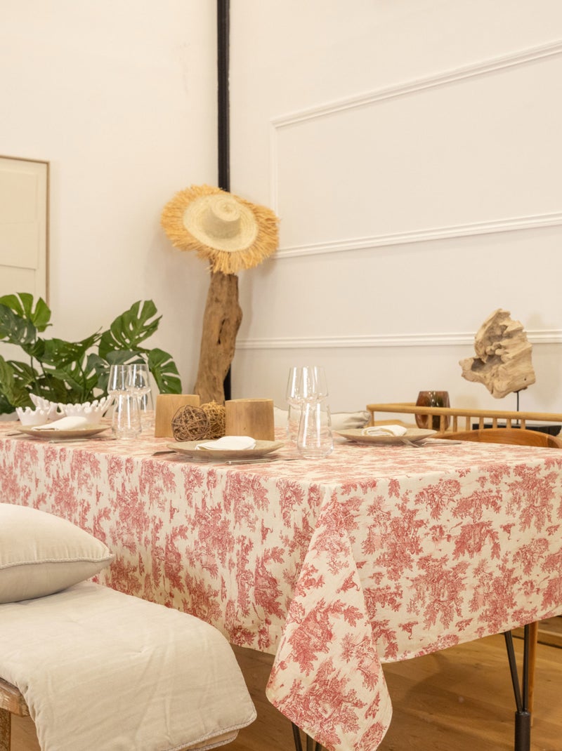 Mantel rectangular plastificado con estampado Toile de Jouy Rojo carmín - Kiabi