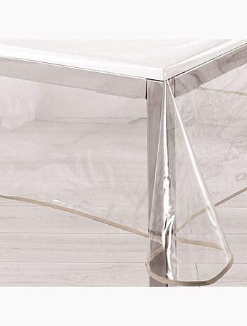 Mantel rectangular transparente con dobladillo de color
