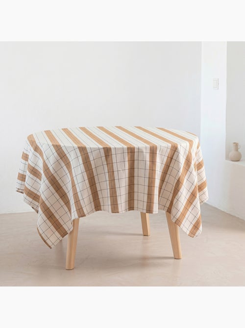 Mantel redondo a rayas con patrón a cuadros en relieve - Gamusi. - Kiabi