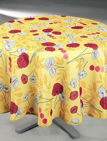 Mantel redondo antimanchas con estampado de amapolas