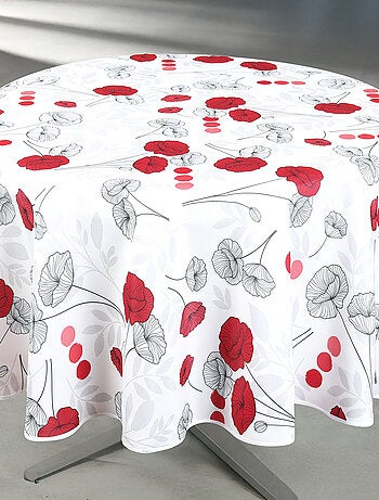 Mantel redondo antimanchas con estampado de amapolas